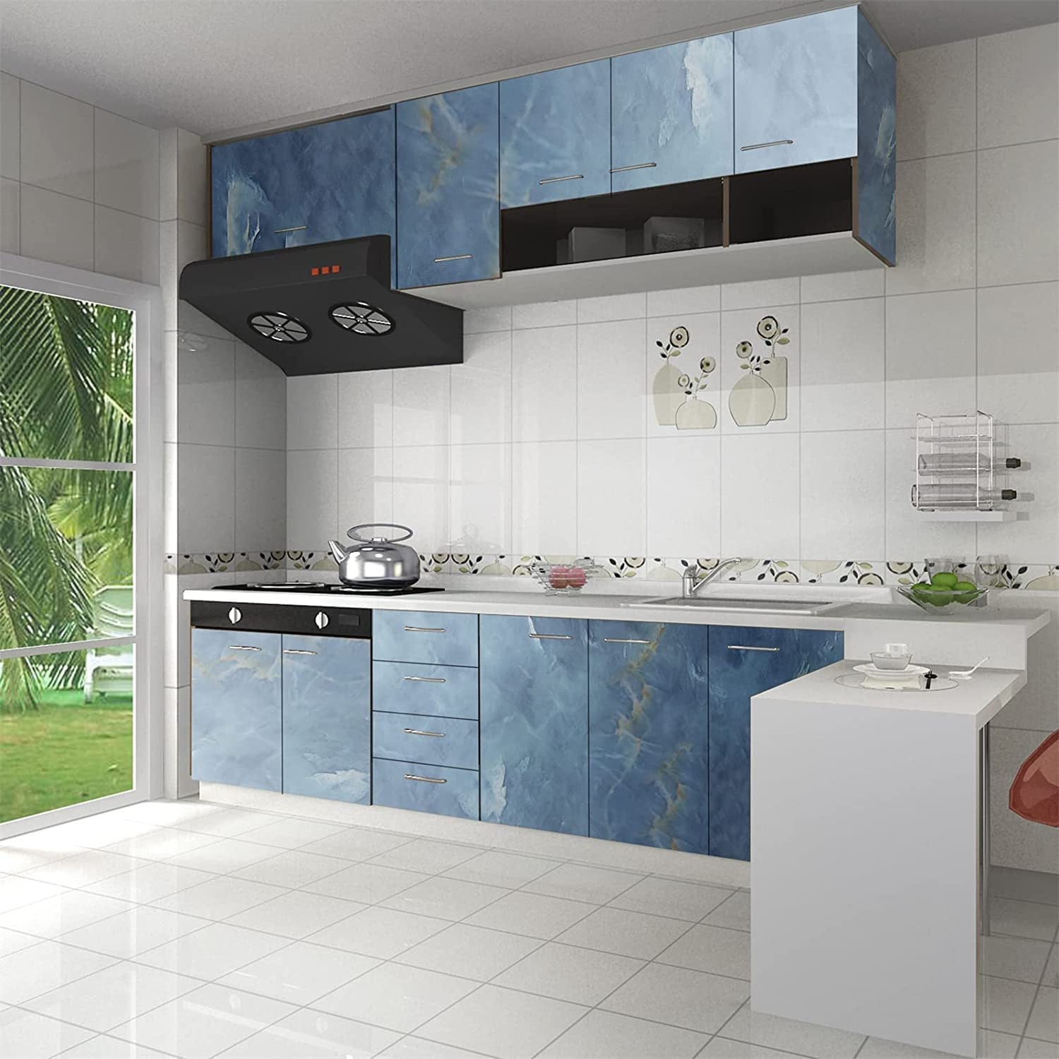 Blue Marble Foil Sticker Wallpaper 60x200cm for Kitchen & Bathroom
