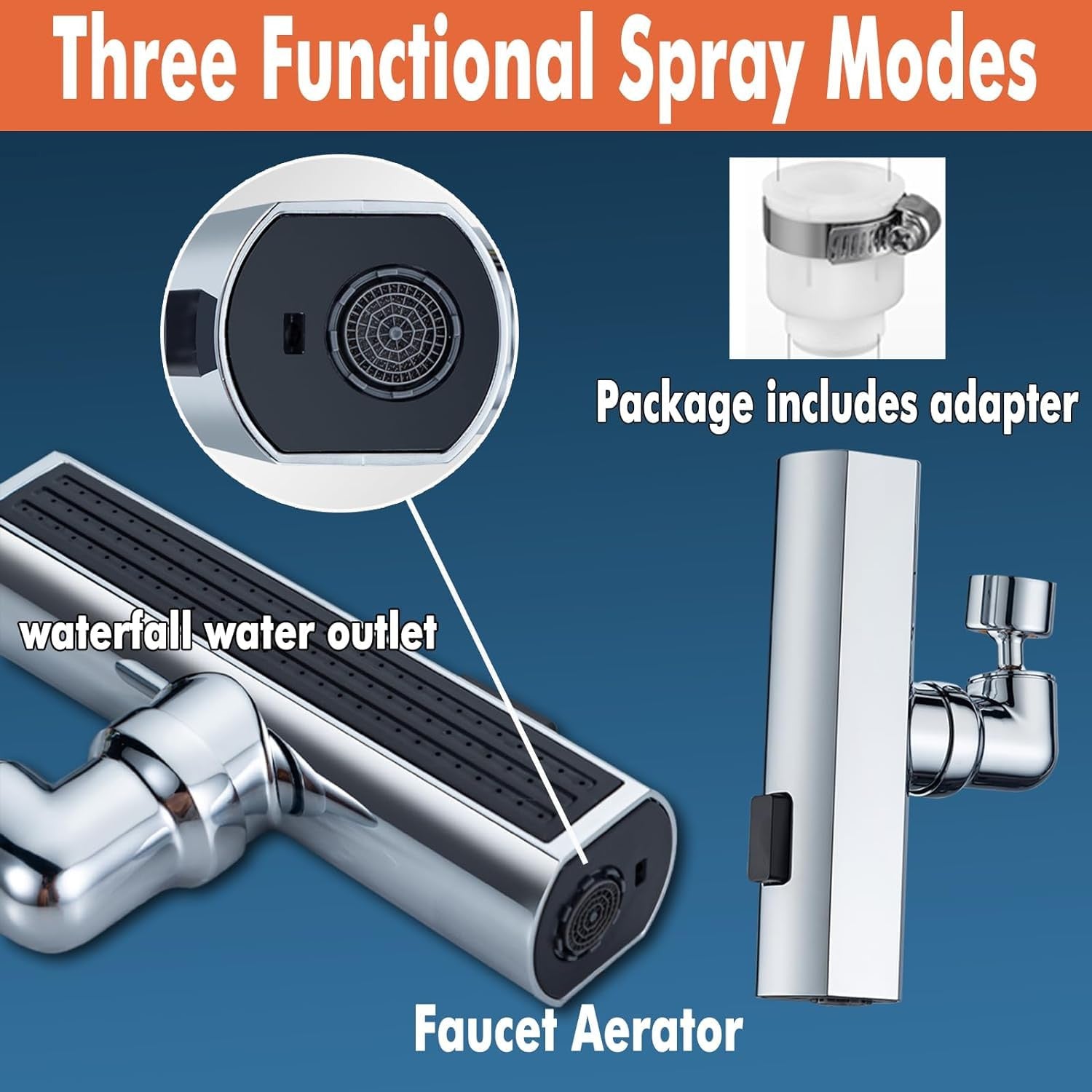 4-Mode Swivel Waterfall Kitchen Faucet with Splash-Proof & Shower Function