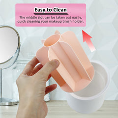 360° Rotating Makeup Brush Holder with Lid and Compartments