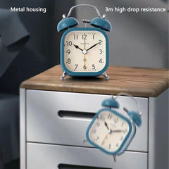 Square Twin Bell Alarm Clock with Night LED Light for Desk and Table