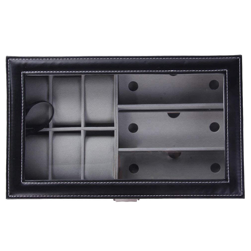 Elegant 6 Slot Watch & 3 Slot Sunglasses Organizer with Lock