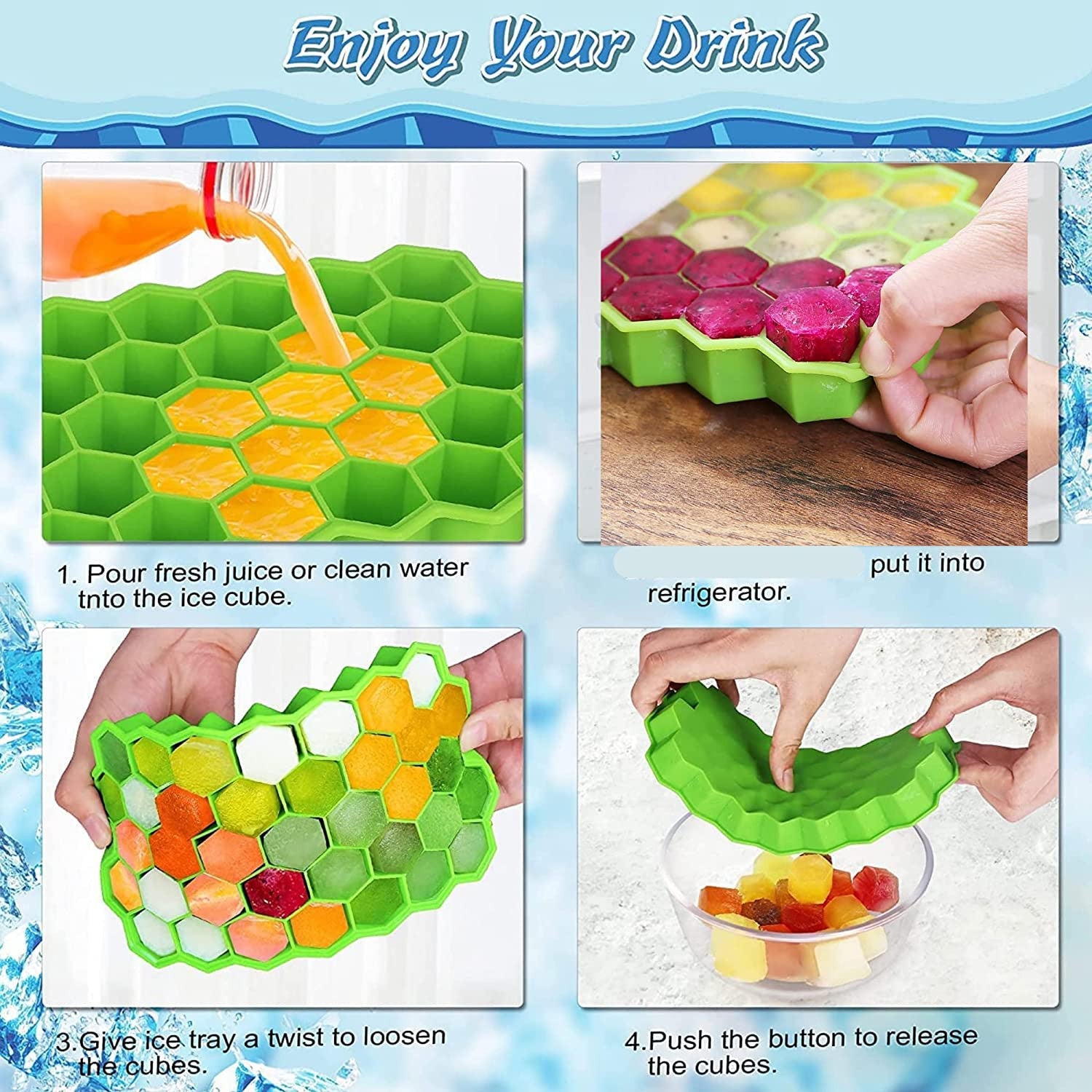 Honeycomb Silicone Ice Cube Tray with 24 Cubes for Drinks