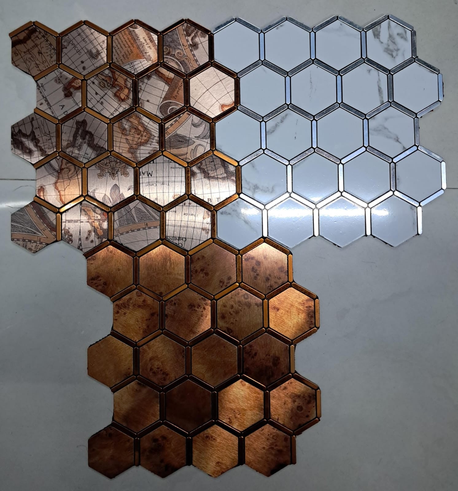 Hexagon Metal Tiles 3D Wall Paper - Self-Adhesive, Waterproof, Modern