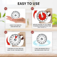Magnetic Mechanical Kitchen Countdown Timer with Analog Clock