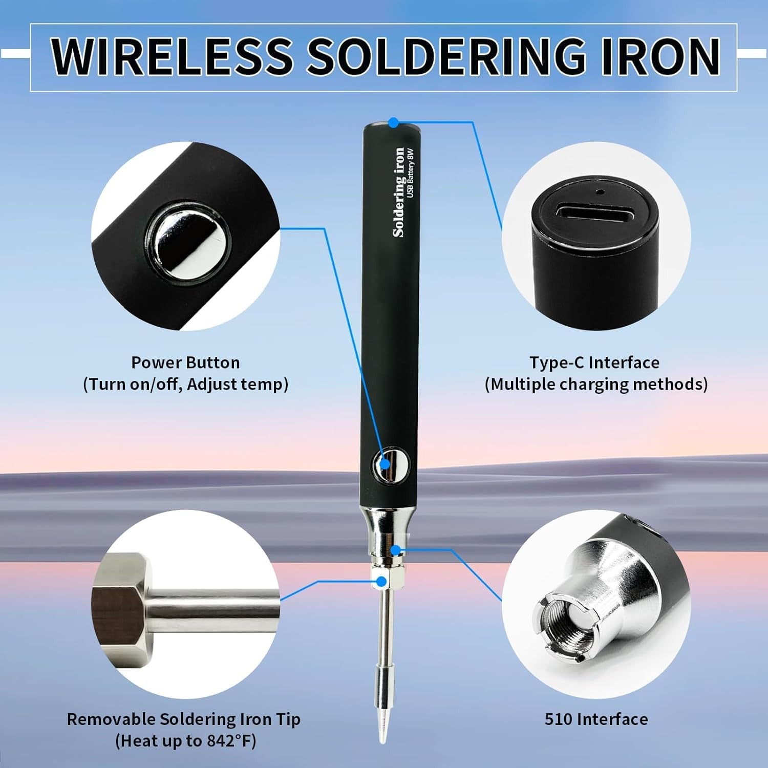 Portable USB Cordless Soldering Iron with 3 Tips for Precision Welding
