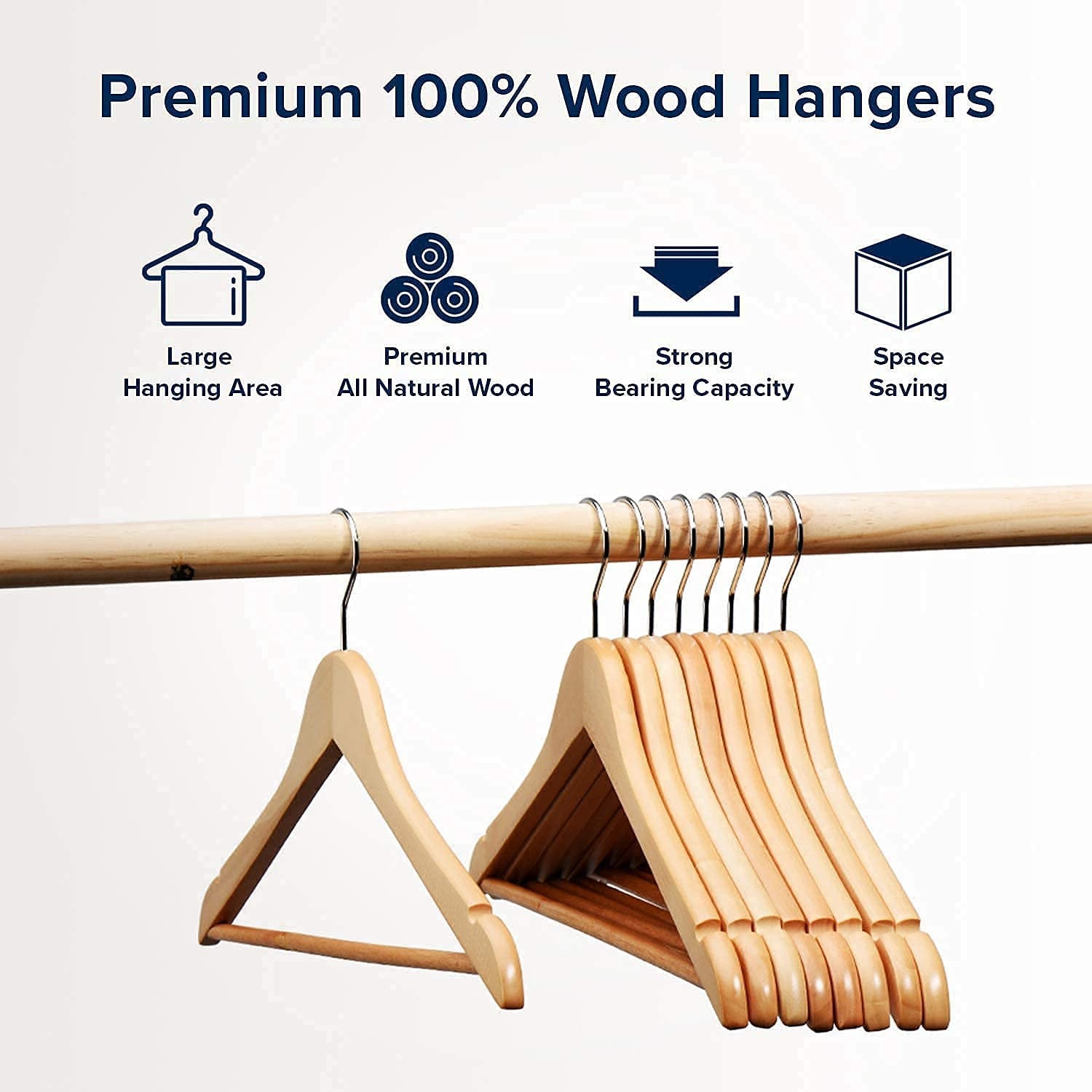 Premium Natural Wooden Garment Hanger  - 1 Pc