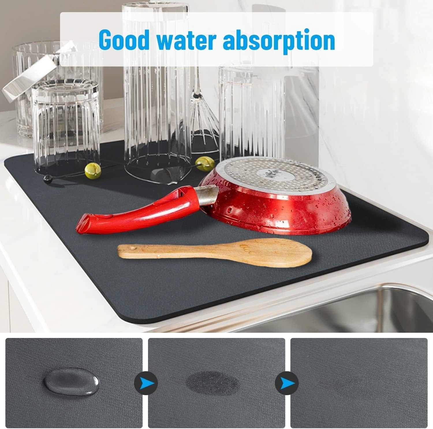 Ultra Absorbent Microfiber Dish Drying Mat 40x60cm for Kitchen
