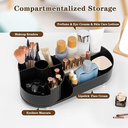 360° Rotating Makeup Organizer with Brush Holder