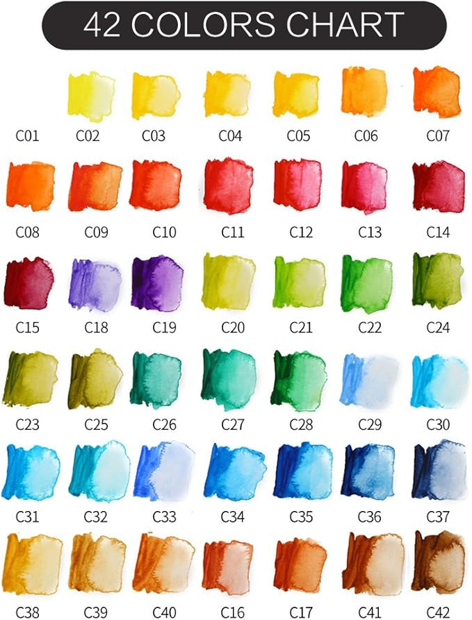 42-Piece Foldable Watercolor Paint Set with Water Brush Pens