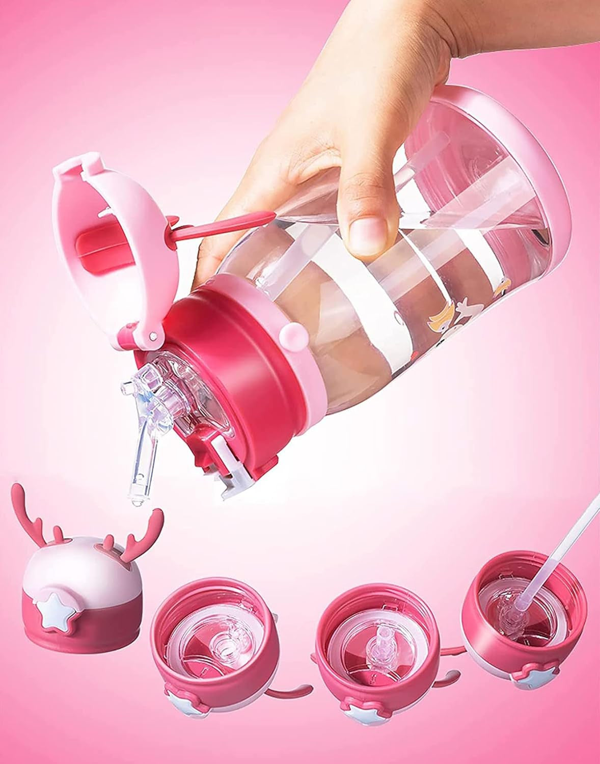 Cute Cartoon Animal Water Bottle with Straw for Kids & Travel