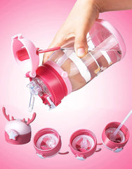 Cute Cartoon Animal Water Bottle with Straw for Kids & Travel