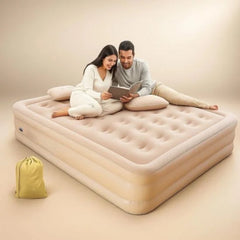 Inflatable Double Air Mattress with Built-in Pump – Portable, Soft Flocked Top, for Home, Travel & Camping