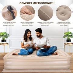 Inflatable Double Air Mattress with Built-in Pump – Portable, Soft Flocked Top, for Home, Travel & Camping