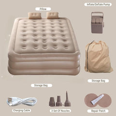 Inflatable Double Air Mattress with Built-in Pump – Portable, Soft Flocked Top, for Home, Travel & Camping