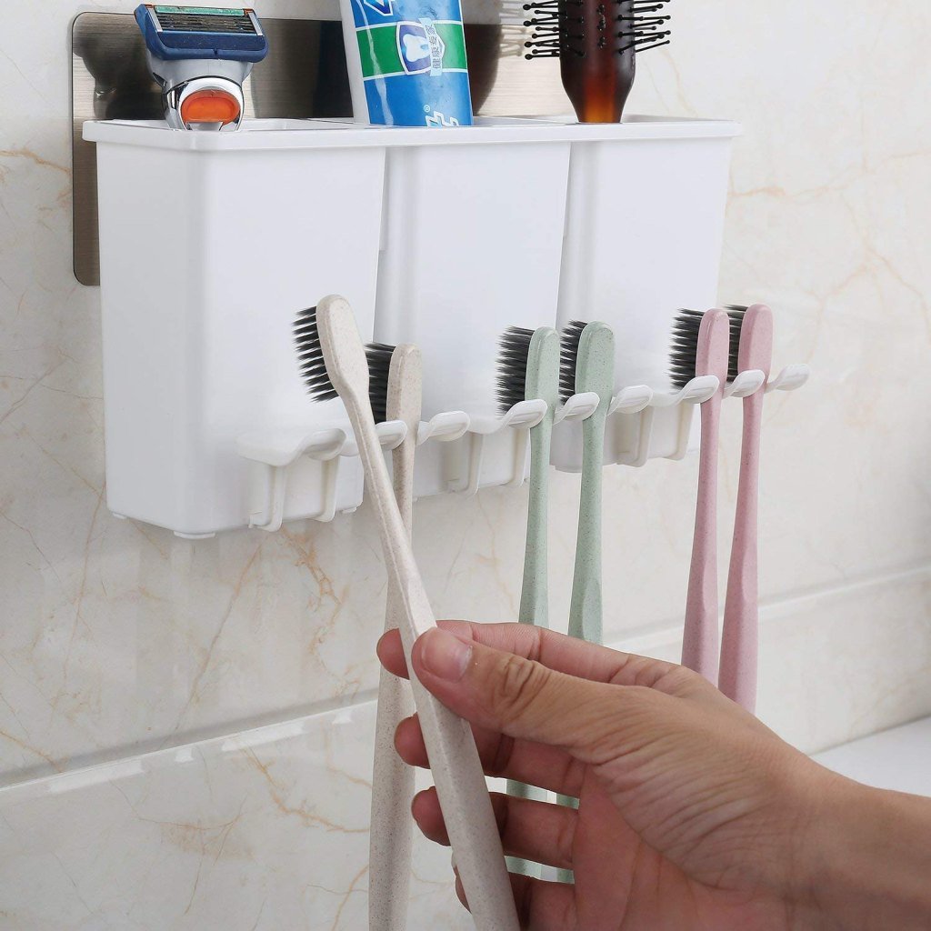 Anti Dust 3-Cup Self-Adhesive Toothbrush Holder