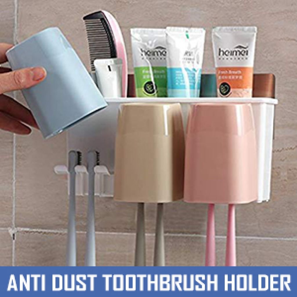 Anti Dust 3-Cup Self-Adhesive Toothbrush Holder