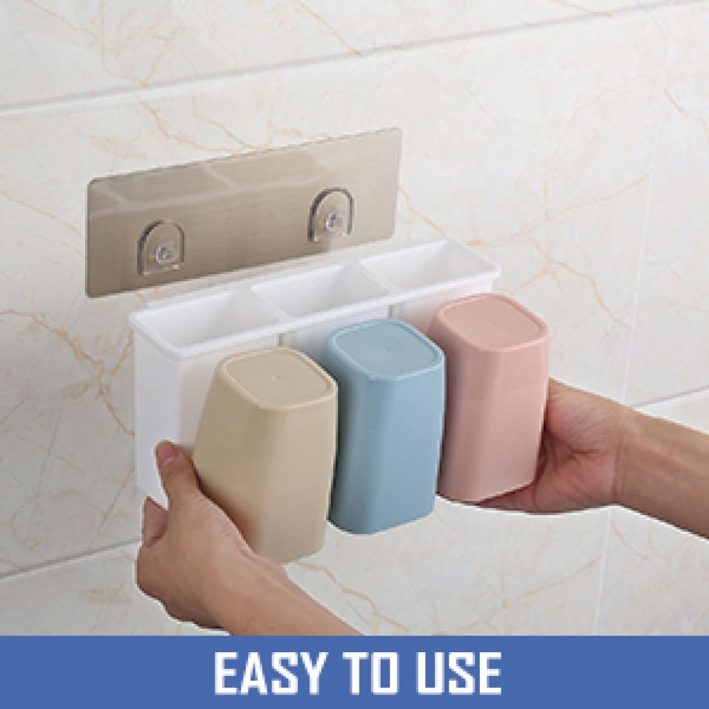 Anti Dust 3-Cup Self-Adhesive Toothbrush Holder