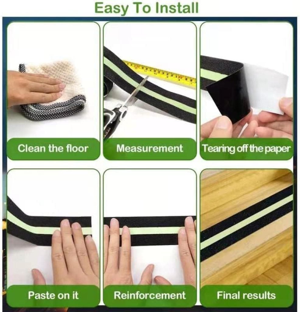 Glow in Dark Anti Slip Tape for Stairs – Waterproof Non-Skid Grip Tape (5cm x 5m)