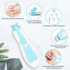 Baby Nail Trimmer Kit with Light, 5 Grinding Heads & 4 Speed Modes for Newborns & Kids