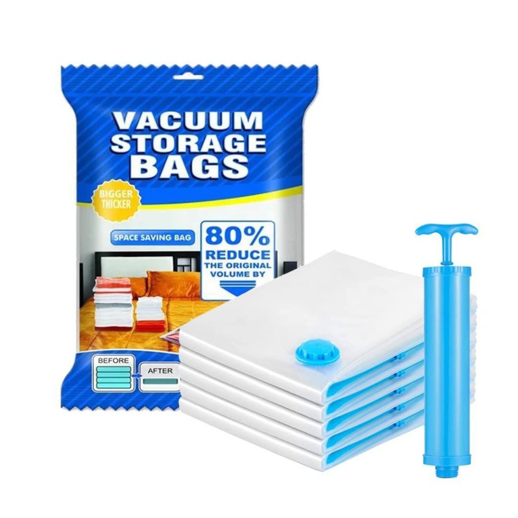 Heavy-Duty Vacuum Storage Bags with Pump – 5 Pack, Reusable Space Saver Bags for Travel & Home