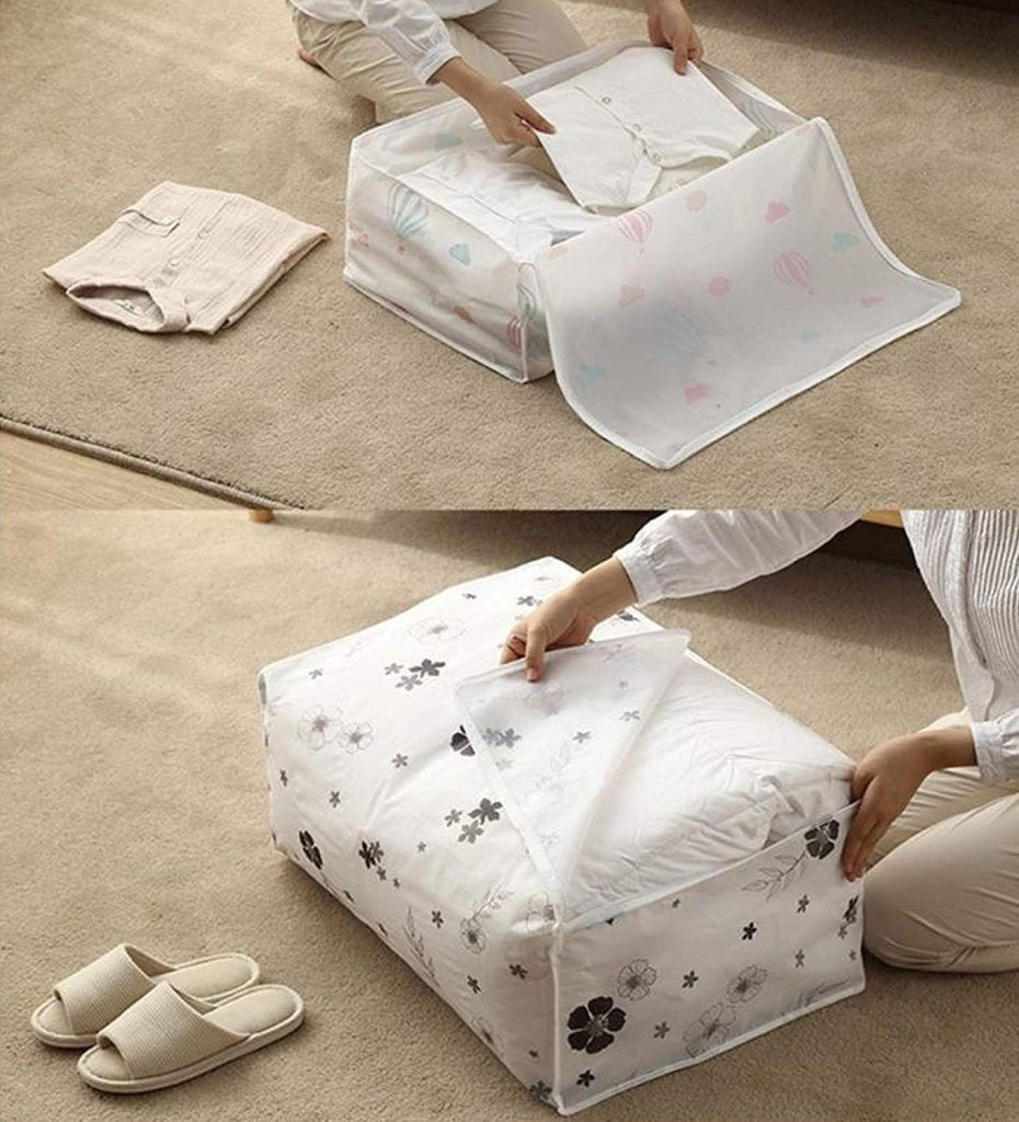 Under-Bed Waterproof Quilt & Clothes Storage Bag with Transparent Print