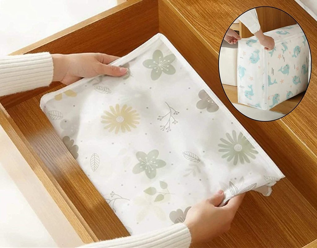Under-Bed Waterproof Quilt & Clothes Storage Bag with Transparent Print