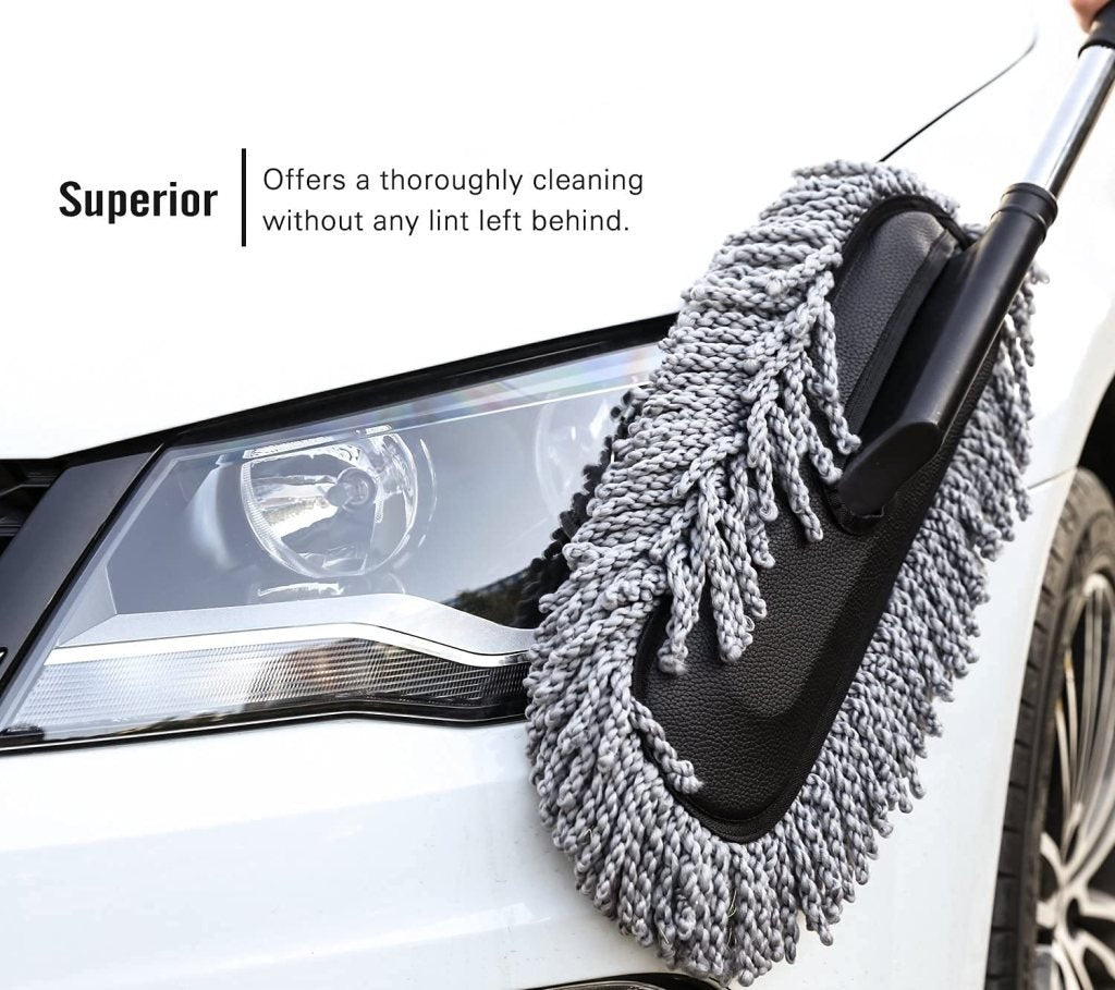 Microfiber Car Duster & Washing Brush with Long Handle – Dust & Clean Easily