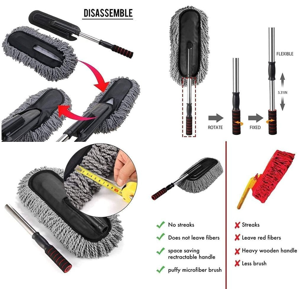 Microfiber Car Duster & Washing Brush with Long Handle – Dust & Clean Easily