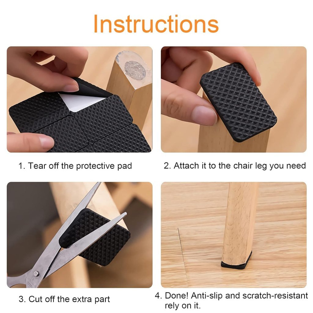 30 Pairs Square Chair Leg Pads – Anti Slip Rubber Furniture Grippers for Hardwood, Carpet & Tile Floors