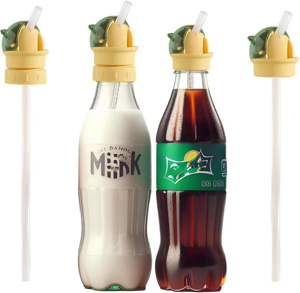 Kids Portable Water Bottle with Straw & Spout Adapter – Travel & School Use (Yellow/Green)