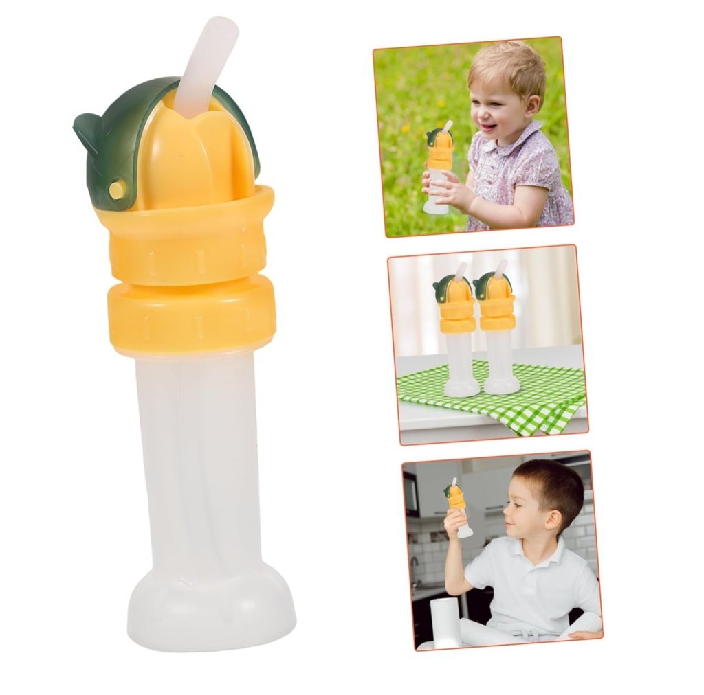 Kids Portable Water Bottle with Straw & Spout Adapter – Travel & School Use (Yellow/Green)