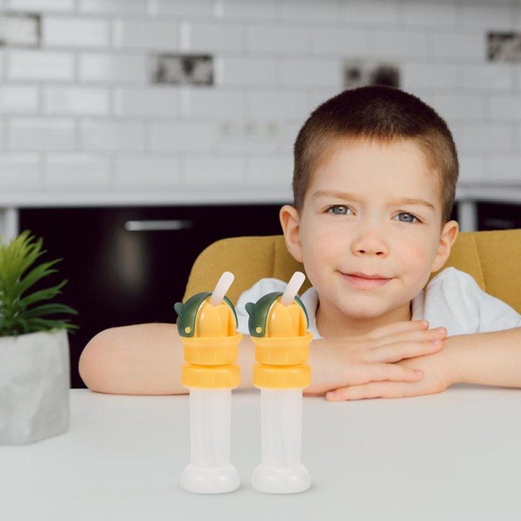 Kids Portable Water Bottle with Straw & Spout Adapter – Travel & School Use (Yellow/Green)