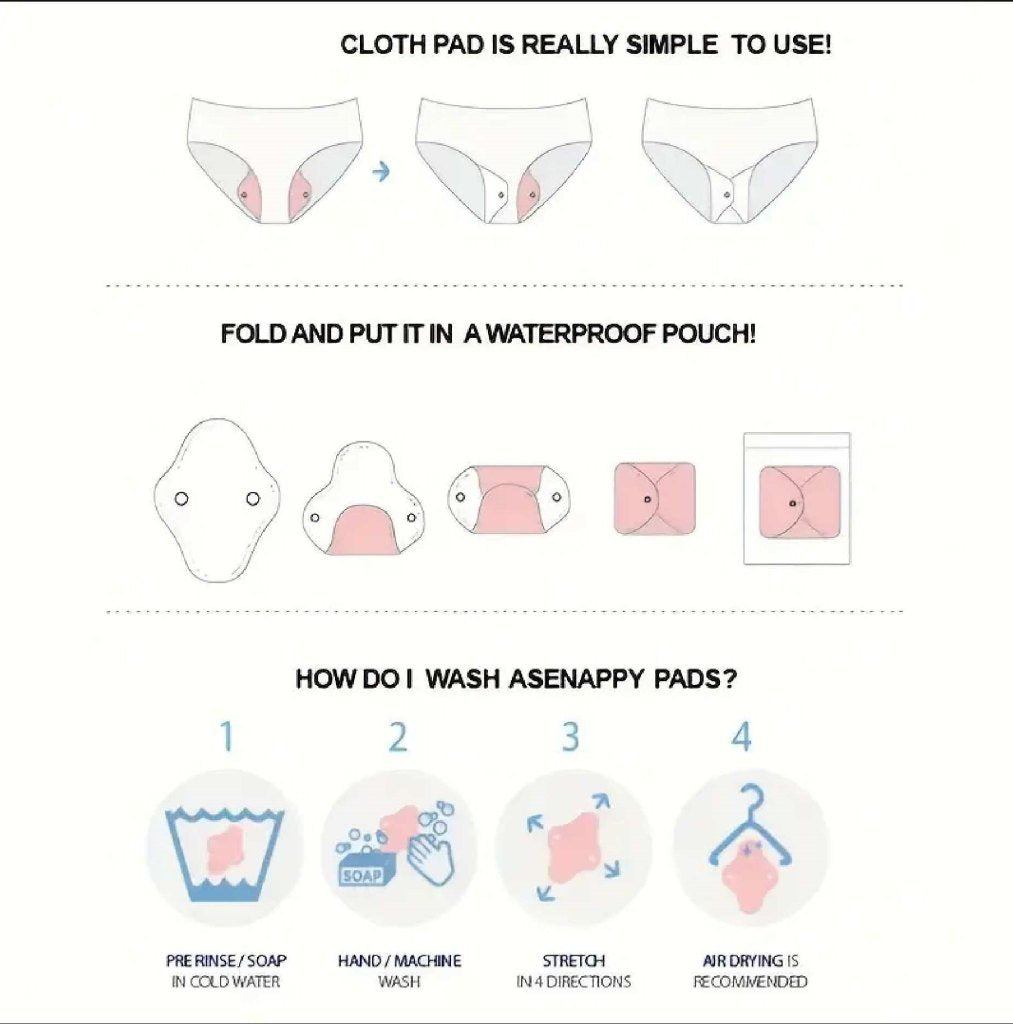 Eco-Friendly Cloth Sanitary Pads for Women – Pack of 10, Rash-Free, Skin-Friendly