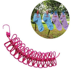 Multi-Functional Portable Clothesline with 12 Clips & Hooks – Indoor & Outdoor Windproof Drying Rope