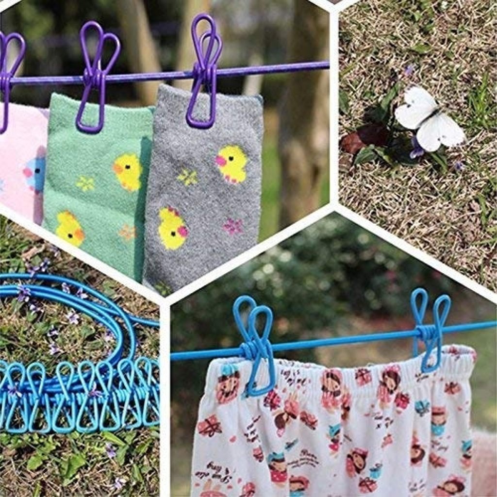 Multi-Functional Portable Clothesline with 12 Clips & Hooks – Indoor & Outdoor Windproof Drying Rope