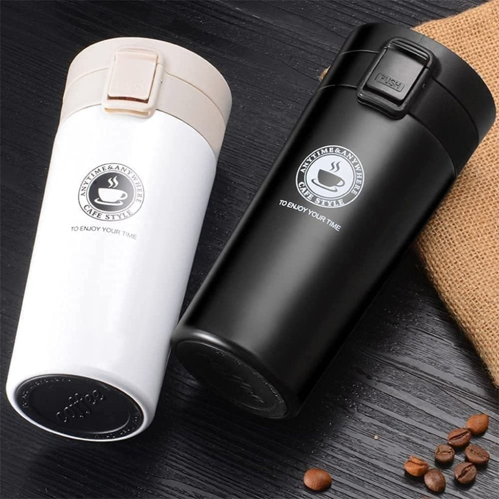Premium 500ml Double Wall Stainless Steel Travel Tumbler with Flip Lid & Mesh Filter — Hot & Cold Insulated Flask