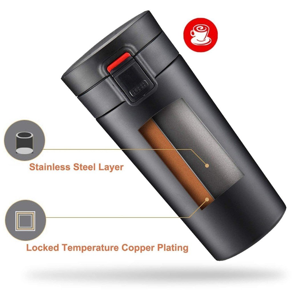 Premium 500ml Double Wall Stainless Steel Travel Tumbler with Flip Lid & Mesh Filter — Hot & Cold Insulated Flask