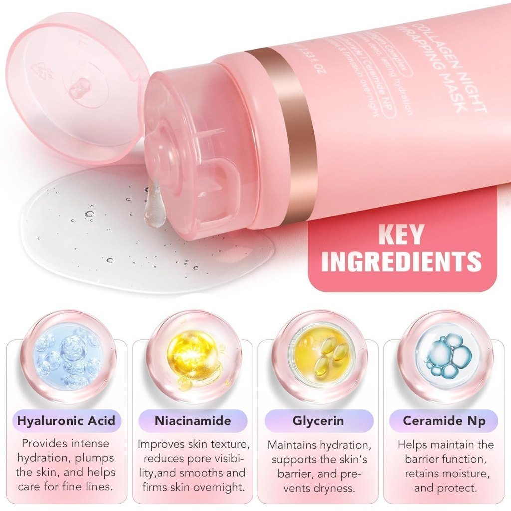 Collagen Night Mask with Niacinamide & Vitamin E – Deep Hydration & Anti-Aging (Pack of 1)