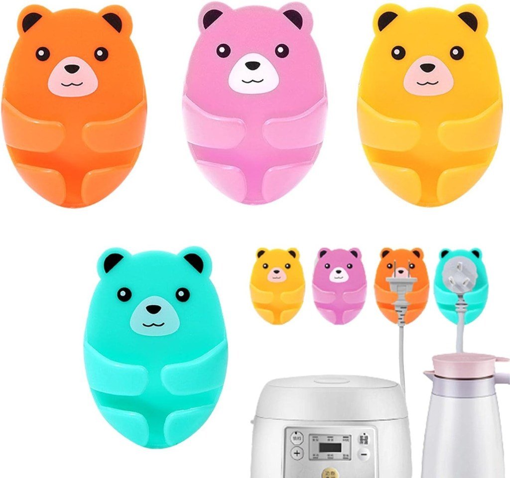 Cute Bear Wall Hooks – 4 Colors, Adhesive & Plug Hooks for Kitchen & Home