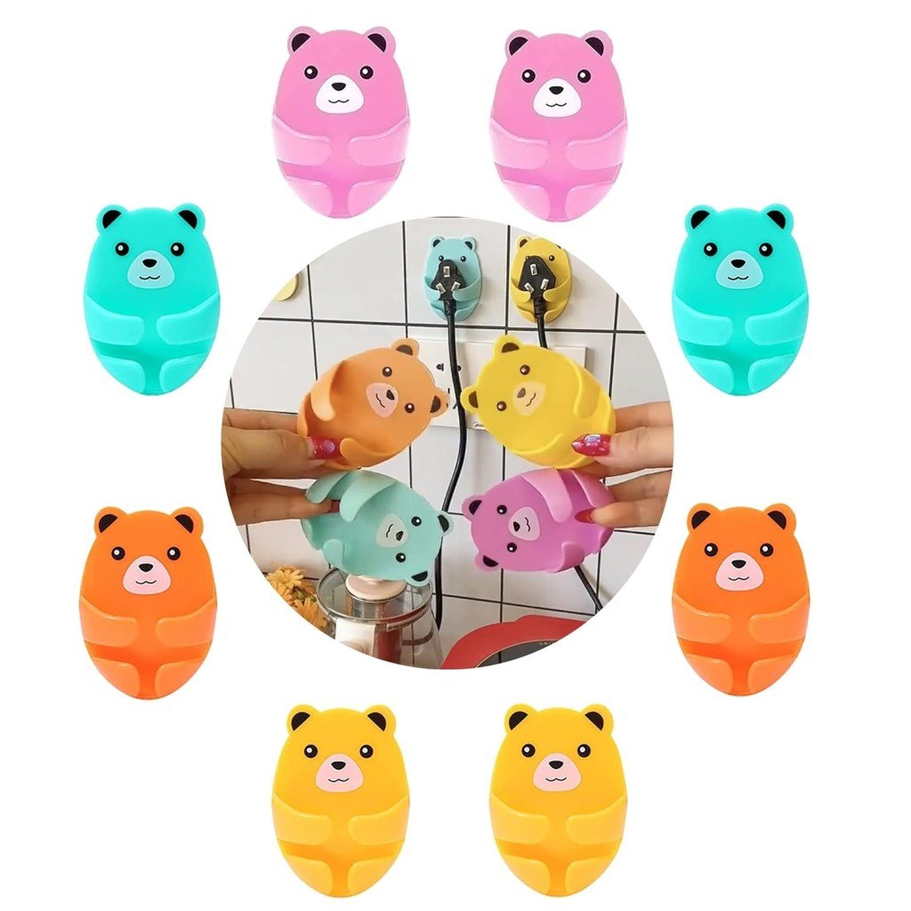 Cute Bear Wall Hooks – 4 Colors, Adhesive & Plug Hooks for Kitchen & Home