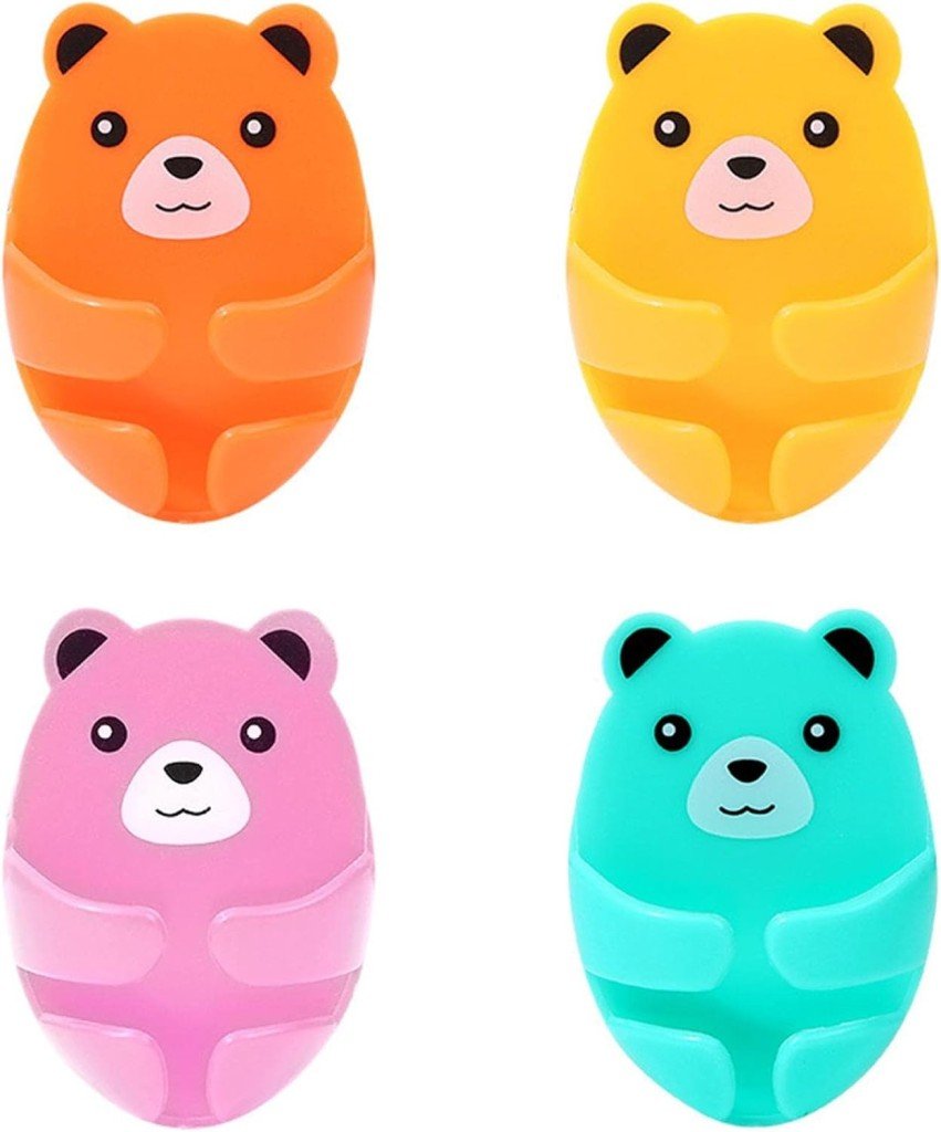 Cute Bear Wall Hooks – 4 Colors, Adhesive & Plug Hooks for Kitchen & Home