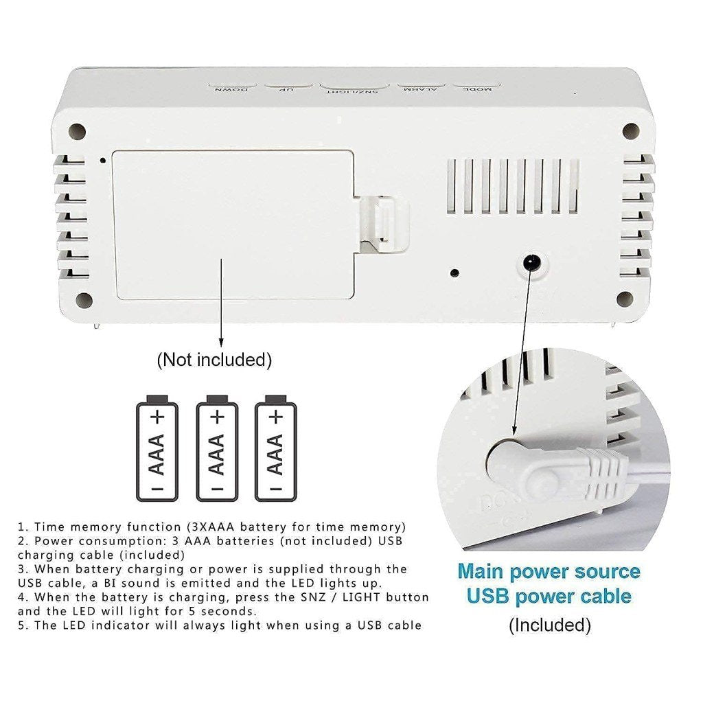 Digital LED Mirror Alarm Clock with Snooze, Dimmer & Battery Backup for Bedroom & Travel