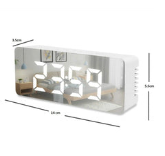 Digital LED Mirror Alarm Clock with Snooze, Dimmer & Battery Backup for Bedroom & Travel