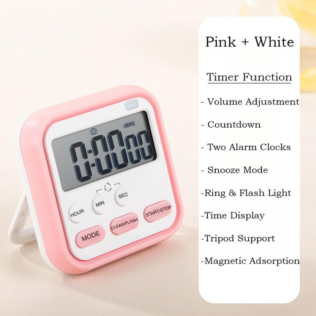 Digital Kitchen Timer & Alarm Clock with Stopwatch, Loud Alarm, Magnetic Back, Large Display