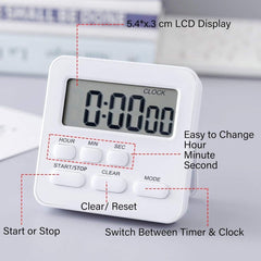 Digital Kitchen Timer & Alarm Clock with Stopwatch, Loud Alarm, Magnetic Back, Large Display