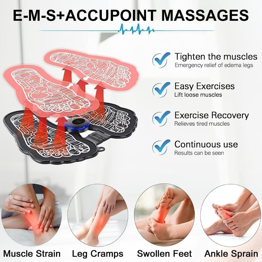 EMS Foot Massager with 8 Modes & 19 Intensities – Wireless, Portable, Pain Relief