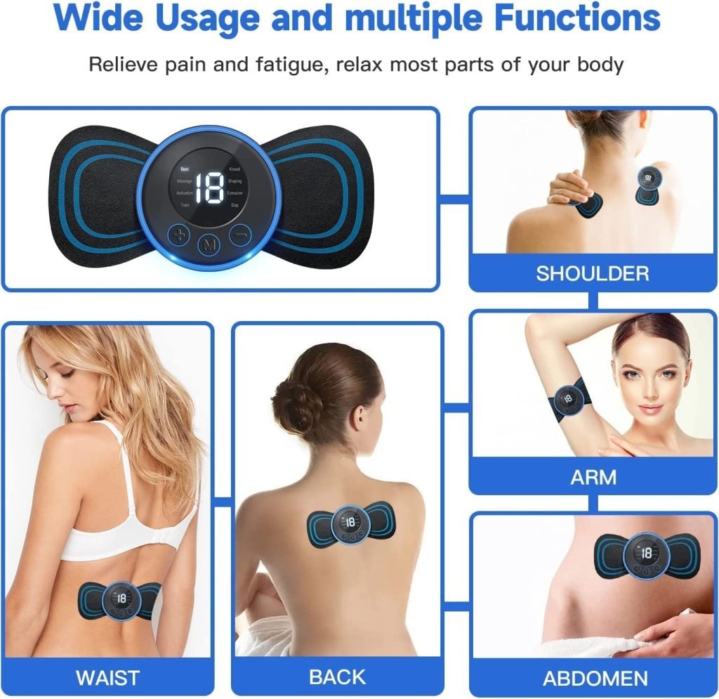 Wireless EMS Mini Butterfly Massager for Neck, Shoulder & Back Pain Relief, 8 Modes & 19 Levels