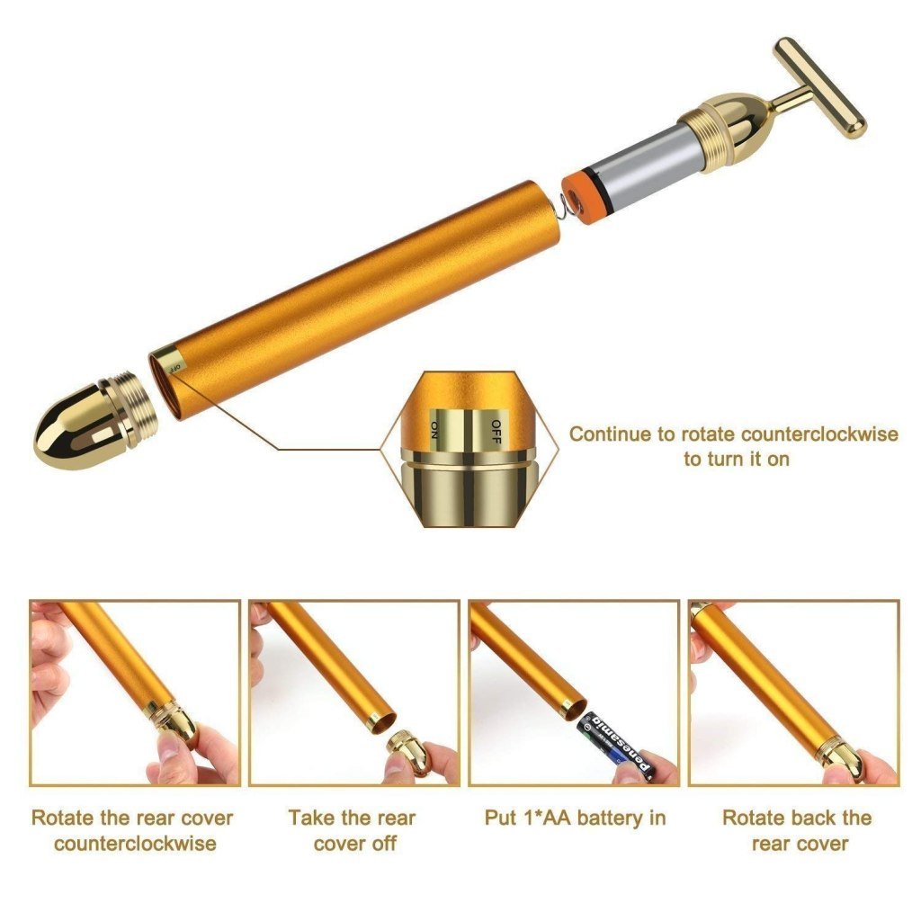 24K Gold Energy Beauty Bar – Waterproof Facial Massager for Wrinkles & Skin Care