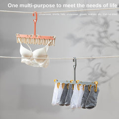 Foldable Cloth Dryer Hanger with Clips – Space-Saving Clothes Rack for Socks, Underwear, Towels, Kids’ Clothes (1 Set)