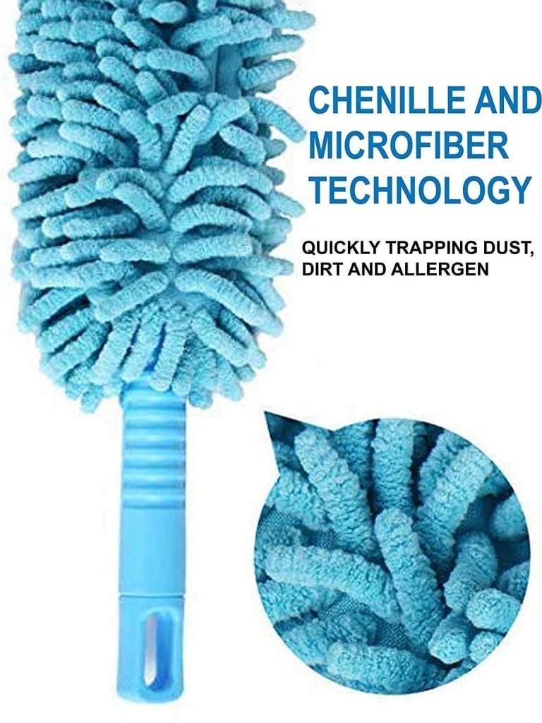 Foldable Microfiber Fan Duster – Flexible, Quick Cleaning for Home & Car (Blue)